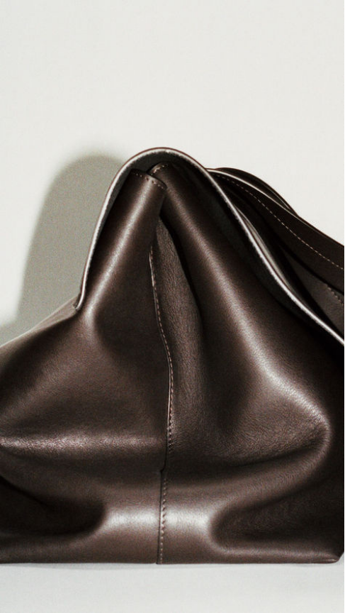 Dark leather bag close-up